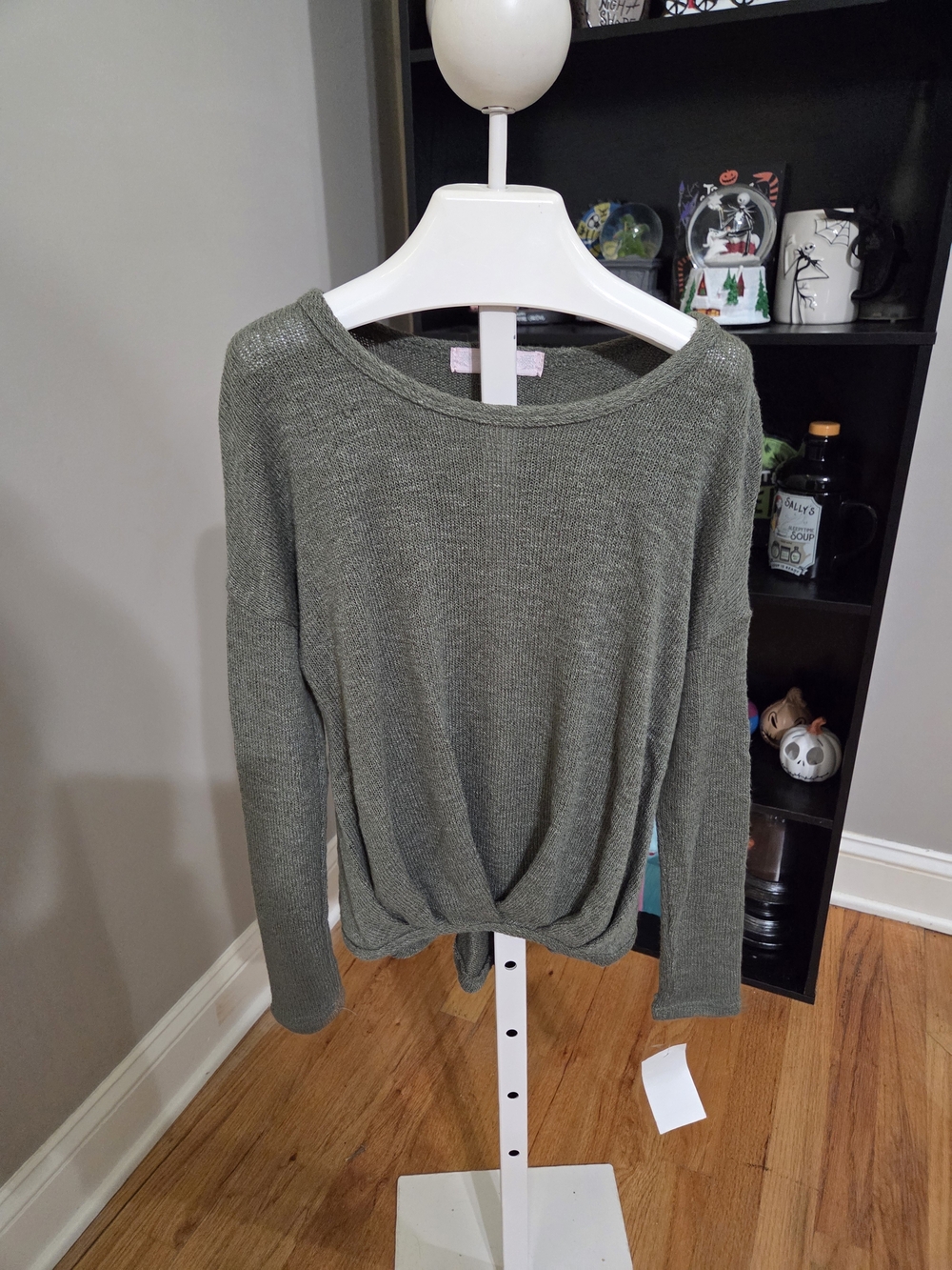 Moa Moa Olive Green Knit Twist-Front Sweatshirt
